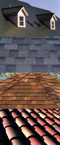 Metal roof, spanish tile, cedar shake, asphalt composite roofing.